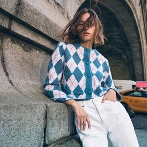 Zara Cardigan Sweater Teal Size Large